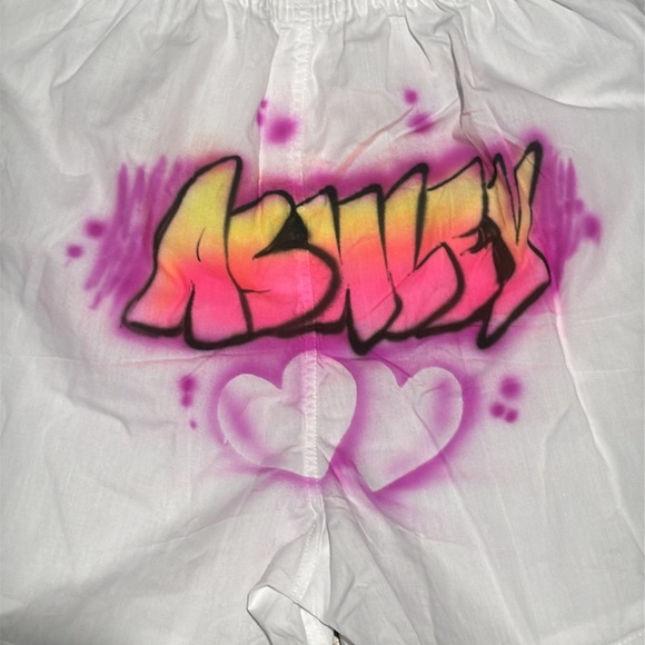 Gildan White Shorts with Pink Graffiti ASHLEY Design Sz small brand new - Picture 2 of 4